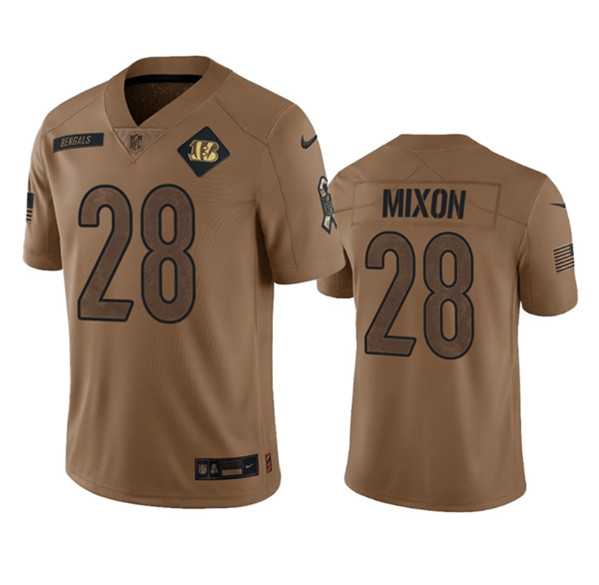 Men%27s Cincinnati Bengals #28 Joe Mixon 2023 Brown Salute To Service Limited Football Stitched Jersey Dyin->cleveland browns->NFL Jersey